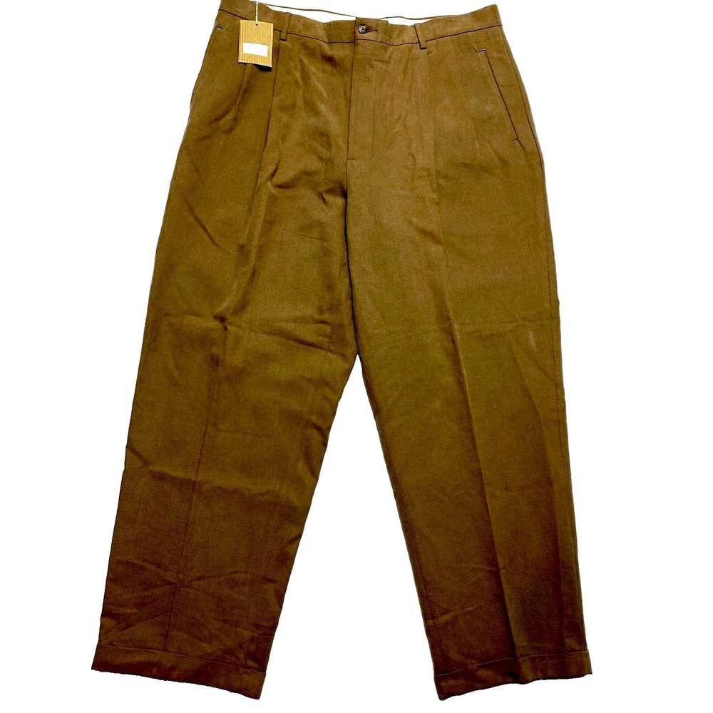 Turnburry Chino Pants Mens 38 Tan Pleated Classic Fit Cotton Blend